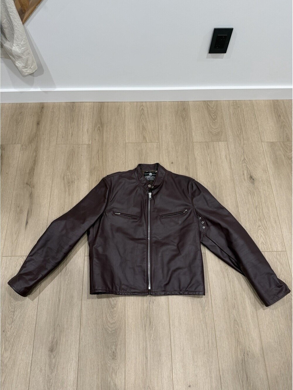 Vintage FIDELITY OXBLOOD LEATHER biker JACKET 44 Cafe Racer Boston Massachusetts